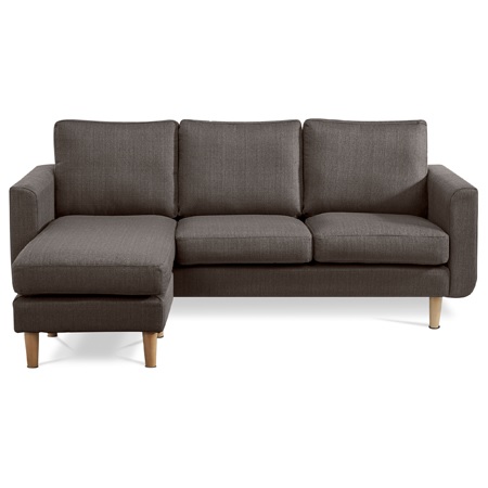 Trojmístná sedačka s mobilním taburetem, potah šedohnědá látka, dřevěné bukové nohy ASB-017 GREY